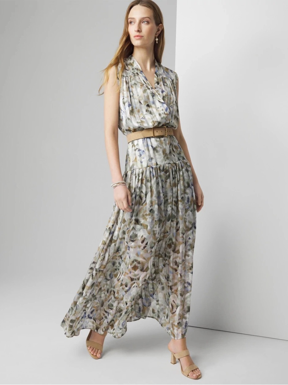 White House Black Market Sleeveless Floral Chiffon Maxi Dress in Ikat